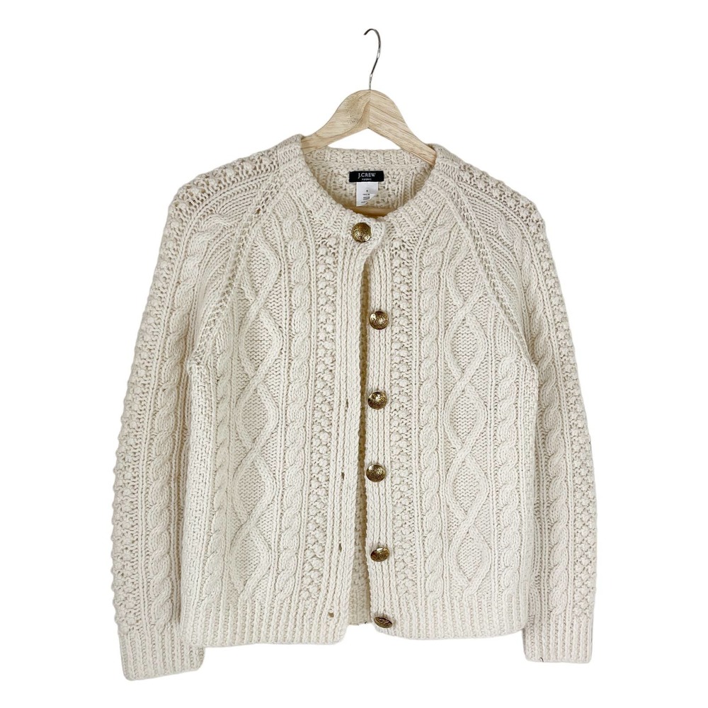 J.Crew Cream Cable Knit Wool Cardigan Handmade Cream Small